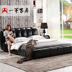 First class furniture, cowhide leather layer, 1.5 meters, 1.8 meters full, down cotton, simple double bed 1500mm*2000mm Imported head layer cowhide leather bed Frame structure