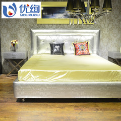 After the modern double head layer cowhide art bed 1.8 meters high-grade crocodile leather bed bed bed stainless steel 1800mm*2000mm Pu Other