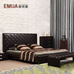 Emija Mediterranean style double bed leather bed, creative fashion soft bed, 1.8 meter wedding bed can be customized 1500mm*2000mm black Frame structure