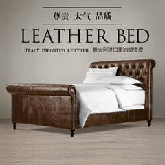 French American Leather upholstered bed retro import head layer cowhide oil wax 1.8 meters 1.5 double B01 1500mm*1900mm Bed deposit Frame structure
