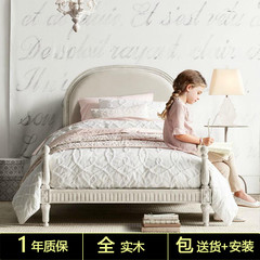 American style French country oak, solid wood bed, children's bed, girls' princess bed, single bed, European style, environmental protection 1350mm*2000mm Pure white (fabric color optional) Frame structure