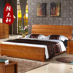 Modern Chinese ash, all solid wood bed, 1.8 meters of solid wood double bed, 1.5 meters high, low box storage high grade bed 1500mm*2000mm Solid wood bed (custom air pressure contact customer service) Frame structure