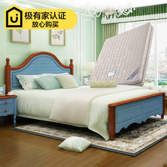 American bed, solid wood, Mediterranean bed, Korean style, European style furniture, 1.5 princess, 1.8 meters storage double bed 1200mm*1900mm Single bed (Antique blue) Frame structure