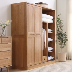 All solid wood wardrobe, 2 door sliding door cabinet, 1.8m Nordic simple bedroom lockers, white oak furniture Push pull wardrobe (1800*600*2040mm) 2 door Assemble