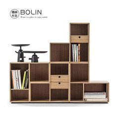 All solid wood bookcase, Japanese simple combination cabinet, oak black walnut cabinet, Nordic study log furniture Red oak - E 0.6-0.8 meters wide