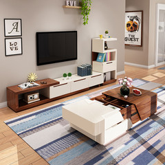 Modern simple multifunctional storage, walnut coffee table, TV cabinet, Nordic creative small unit, living room furniture Assemble Coffee table + TV cabinet