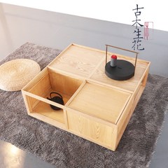 The ancient wooden flower of modern Chinese new wood tea table TV cabinet combination living room furniture square tea ash Ready aSH