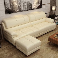 Yellow four skin sofa straight row office living room combination of 123 size family head layer leather sofa three people combination Double one