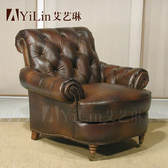 American country leather import head layer cowhide art room single high American leisure sofa 331 Single Italy imported heavy oil wax skin change leather