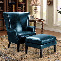 American country retro furniture, blue imported head layer oil wax, cowhide art tiger chair, leather single down sofa Other Imported heavy wax