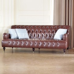 慕妃高端定制家具美式新古典欧式榉木实木客厅真皮三人沙发GC637 三人 尺寸与颜色可定制
