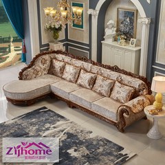 European fabric self-contained combination living room sofa wood corner large-sized apartment washable American Royal Furniture Many people Customization [more fabric selection]