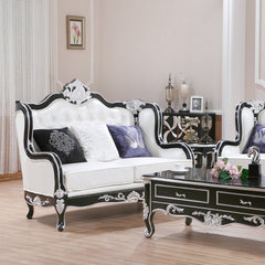 All solid wood sofa, European style fabric sofa, new classical sofa, French sales, luxury living room, single sofa Other Black painted silver 1+2+3 combination