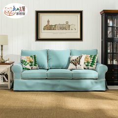 American romantic Mediterranean Blue Fish House cloth three sofa American simple living room sofa
