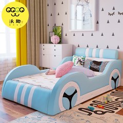 Children's bed, car bed, 1.2m1.5 meters boy, soft leather, art bed, solid wood, environment friendly cartoon girl bed 1200mm*1900mm Wathet Without