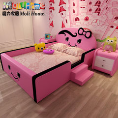 Leather child bed, cartoon bed, boys and girls bed, 1.2 meters 1.5 meters, creative children's suite, single bed for teenagers 1200mm*1900mm Single bed + bedside cabinet 1 Without