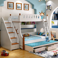 The boy Mediterranean low bed bunk beds and double bed cluster Tuochuang double combination of adult children's bed 1500mm*2000mm High and low bed + storage ladder cabinet More combinations