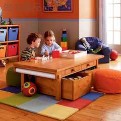 美式全实木玩具桌画画桌储物箱绘画学习桌子多功能儿童游戏桌定制 带储物箱