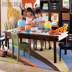 美式乡村全实木儿童学习桌子玩具桌书桌创意画画桌带储物抽屉定制 擦色清漆