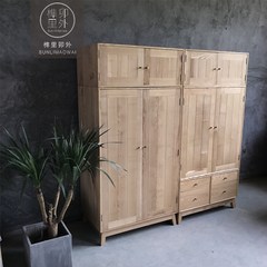 Mortise and tenon exterior interior solid wood wardrobe, Nordic simple modern combination open door wardrobe, storage cabinet, bedroom furniture aSH More than 6 doors Assemble