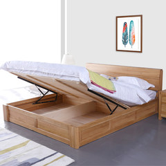 Dodge Nordic all solid wood high box, bed 1.8 meters bedroom furniture storage bed 1.5 white oak double bed wedding bed 1500mm*2000mm Log color Frame structure
