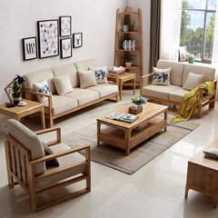 Nordic living room furniture suite full solid wood sofa combination simple modern three / two / single Japanese sofa combination Sofa + tea table 1.2m