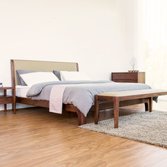 The Japanese black walnut wood bed soft bed 1.8 meters high by simple leather bed 1.5 meters bedroom furniture 1500mm*2000mm White oak Frame structure