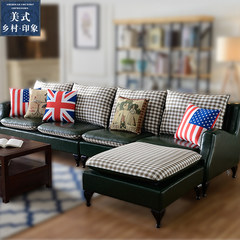 American sofa combination corner leather country head layer cowhide solid wood skin art small unit living room furniture can be customized combination Independent four person position