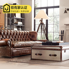 American country vintage leather sofa leather buckle three a European style living room sofa combination oil wax Single Head layer cowhide (contact surface)
