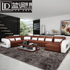 Leather sofa layer, cowhide three people, large apartment, sofa, combination living room, modern Nordic leather sofa combination 2+ corner +2+ imperial concubine