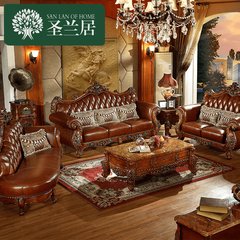 European style leather sofa head layer, cowhide sofa, small apartment, living room combination 123 furniture solid wood American leather sofa combination Double position + three bit + imperial concubine