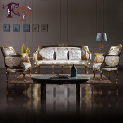 FP European sofa combination of solid wood carving, Baroque sofa, French luxury cloth, gold foil sleeve chair combination Single The gold section