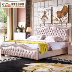 Modern minimalist Scandinavian leather bed 1.8 meters double head layer cowhide leather upholstered bed bedroom bed bed 1500mm*2000mm champagne gold Frame structure