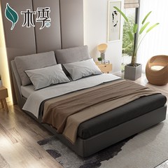Leather bed tatami 1.8 meters of modern minimalist Scandinavian Japanese double bed Zhuwo leather with cloth cloth bed 1500mm*2000mm Soft bedside cupboard Air pressure structure