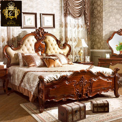 Barry No. 6 high-grade European style head leather bed, American style solid wood carving double bed, 1.8 meter wedding bed master bedroom M1 1800mm*2000mm Leather bed Frame structure