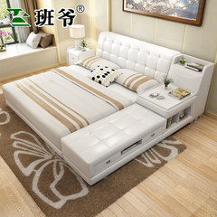 Class, simple modern tatami double leather bed storage 1.8 meters multifunctional drawer bed leather bed 1500mm*1900mm Tatami bed + latex mattress Frame structure