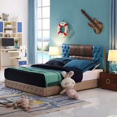 Modern leather beds, children's beds, small units, leather beds, storage beds, teenage beds, anti-collision beds, bedside cabinets, bedrooms 1200mm*1900mm 8cm mattress thickness Frame structure