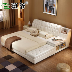 Class, simple modern tatami multifunctional leather leather leather bed bed bed double bed 1.8 meters marriage bed 1500mm*2000mm Tatami bed Frame structure