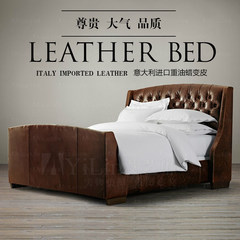 French American Leather upholstered bed retro import head layer cowhide oil wax 1.8 meters 1.5 double B04 1500mm*1900mm The high end of the bed Frame structure