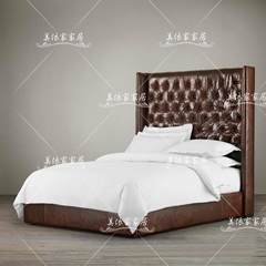 American soft leather bed Retro Old double modern minimalist 1.8 meters 2 meters bedroom housing leather bed bed 1500mm*2000mm Picture color Frame structure