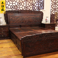Hengsheng wood mahogany furniture Indonesia Blackwood wood bed deep carved lotus double leaved rosewood bed 1800mm*2000mm Solid wood bed Frame structure