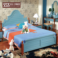 Mediterranean blue wood double bed 1 meters 5 Korean style master bedroom furniture bed 1 children Jane Jane M 8 1500mm*2000mm Standard bed Frame structure