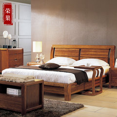 Rong Wujin wooden nest wood modern new Chinese 1.5m bed 1.8 meters wedding bed bedroom furniture 1500mm*2000mm 205 solid wood bed (Wu Jinmu) Frame structure