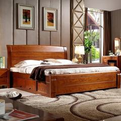 Saugues elm bed wood bed is 1.8 meters high 1.5 Chinese double box storage furniture bed three pack home 1500mm*2000mm Box with pumping Support structure
