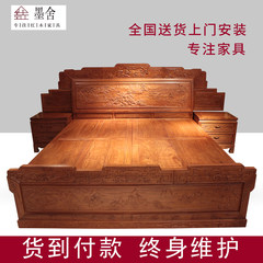 Burma African rosewood bed 1.8 meters antique wood padauk brilliant Chinese mahogany bed bed 1800mm*2000mm Burma pear Frame structure