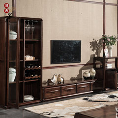 Modern Chinese style solid wood TV cabinet large-sized apartment living room furniture black walnut TV cabinet high-low cabinet combination Ready 2 meter TV cabinet
