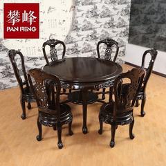 To climb the peak of mahogany furniture black ebony European round table of new Chinese style solid wood dining table and chair combination of large-sized apartment table 1 meters is a table and five chairs ebony