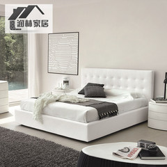 New leather bed, Nordic modern minimalist, double fashion, 1.8 meters, 1.5 meters, small apartment, master bedroom, wedding bed delivery 1500mm*1900mm white Support structure