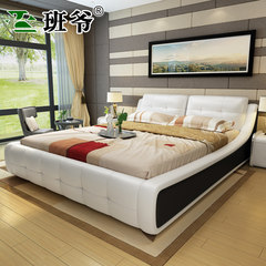 Leather bed storage bed 1.8 meters master bedroom modern minimalist wedding bed tatami 1.5 meters European leather bed 1500mm*1900mm Leather bed +2 cabinet Air pressure structure