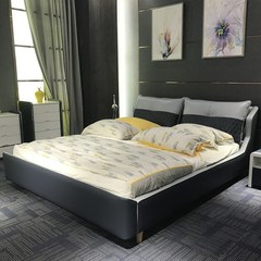 Leather bed cloth bed dual-purpose washable cloth bed Zhuwo simple modern Nordic detachable double bedroom 1.8 meters 1500mm*2000mm Leather bed + back cloth pillow Air pressure structure
